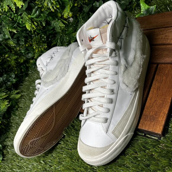 NIKE BLAZER Men 11.5 Mid 77 Custom White Leather Sneakers BQ6806-101 Unique 1493 - Picture 4 of 14